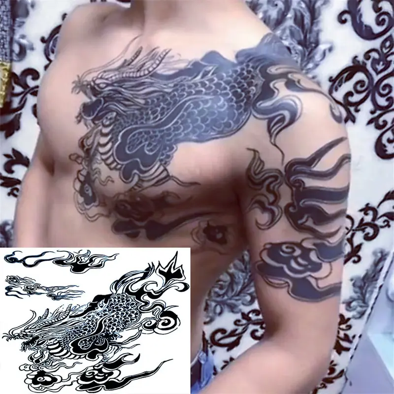Giấy Dán Hình Xăm, Phong Cách Anime, Hình Xăm Nửa Móng Tay, Thiết Kế Hoa Và Rồng, Lâu Trôi, Thích Hợp Cho Ngực, Sinh Nhật Và Dascillidae, Thích Hợp Cho Nam Và Nữ, Không Thấm Nước 3