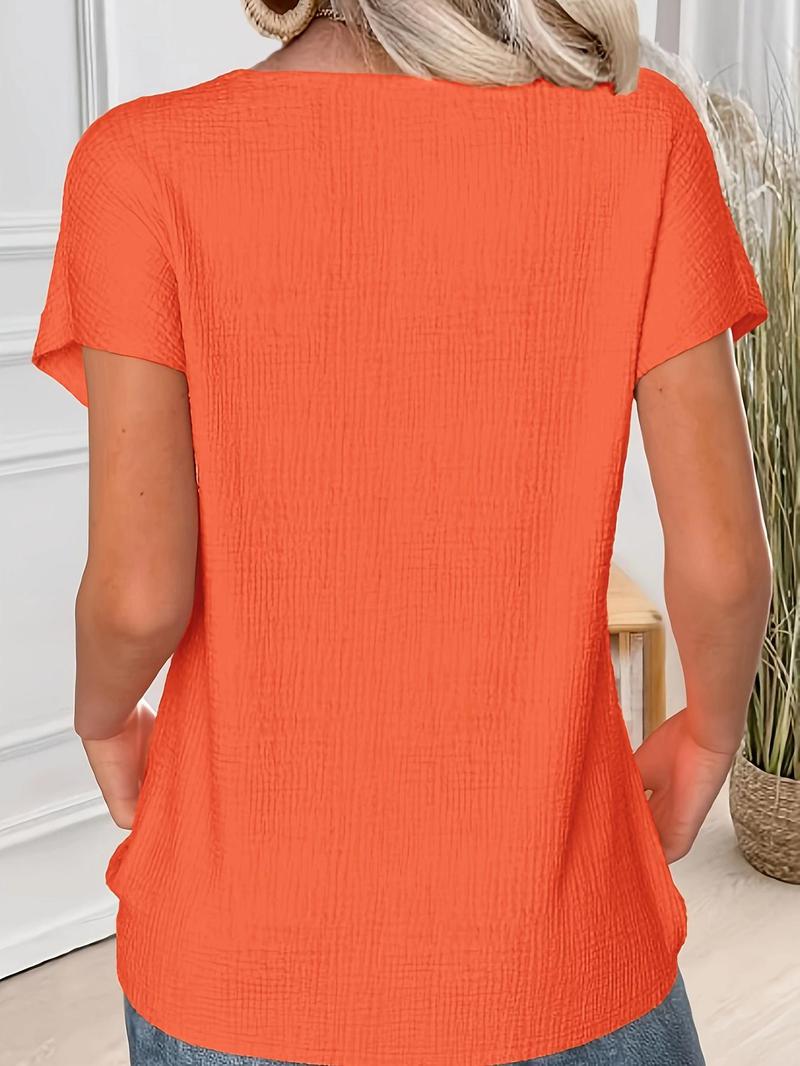 Product Introduction of Women's Plain Button Decor Tee, Casual Short Sleeve T-shirt for Daily Wear, Ladies Clothes for All Seasons 2