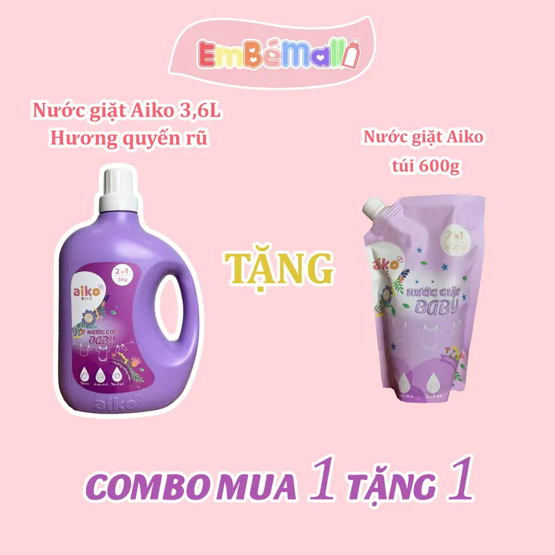 [Mua 1 tặng 1] Nước giặt xả Aiko 2in1 cho bé - Can 3 Lít   [Mua 1 can tặng 1 thêm túi 600ml] 3