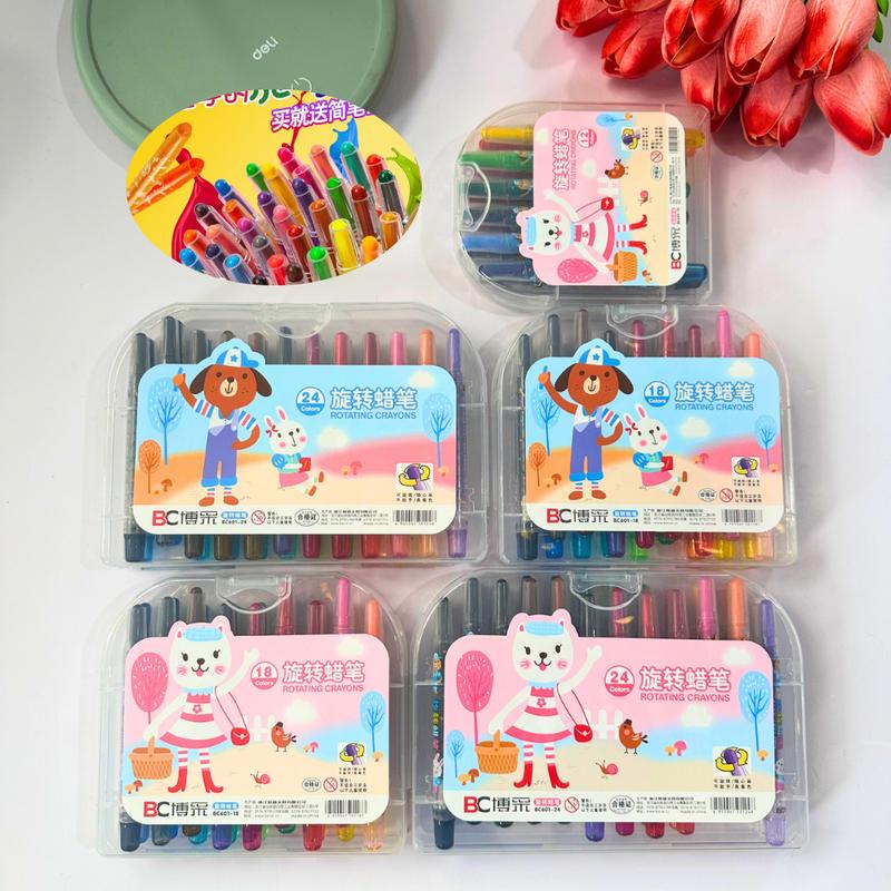 Bút Sáp Xoáy/ Sáp Vặn 12/18/24 màu Dành Cho Học Sinh Giá Rẻ, Giao Vỏ Ngẫu Nhiên