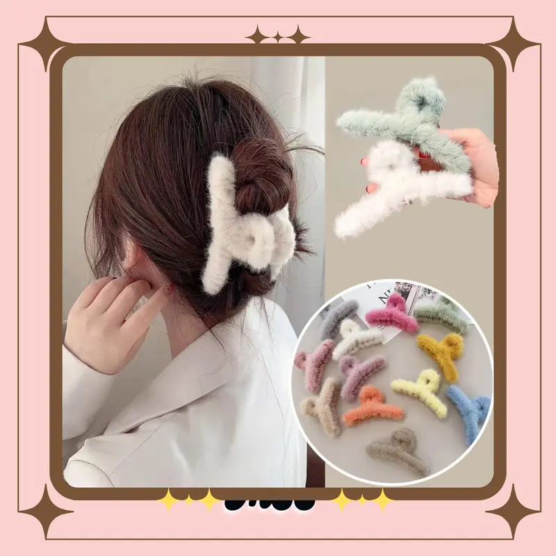 MSS (COD) Jedai Bulu Halus Motif Polos Jepit Rambut Gaya Korea Warna Soft Aksesoris Rambut Wanita Import Hadiah Clips 0