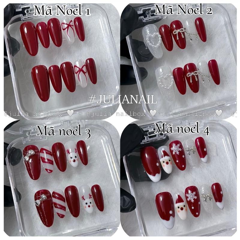  JuliaNailbox Mã NOEL Tết Giáng sinh Móng tay giả thiết kế thủ công sơn gel   tặng kèm keo miếng dán dũa bông lau móng   gắn dễ dàng tiện lợi có thể tái sử dụng Nữ 