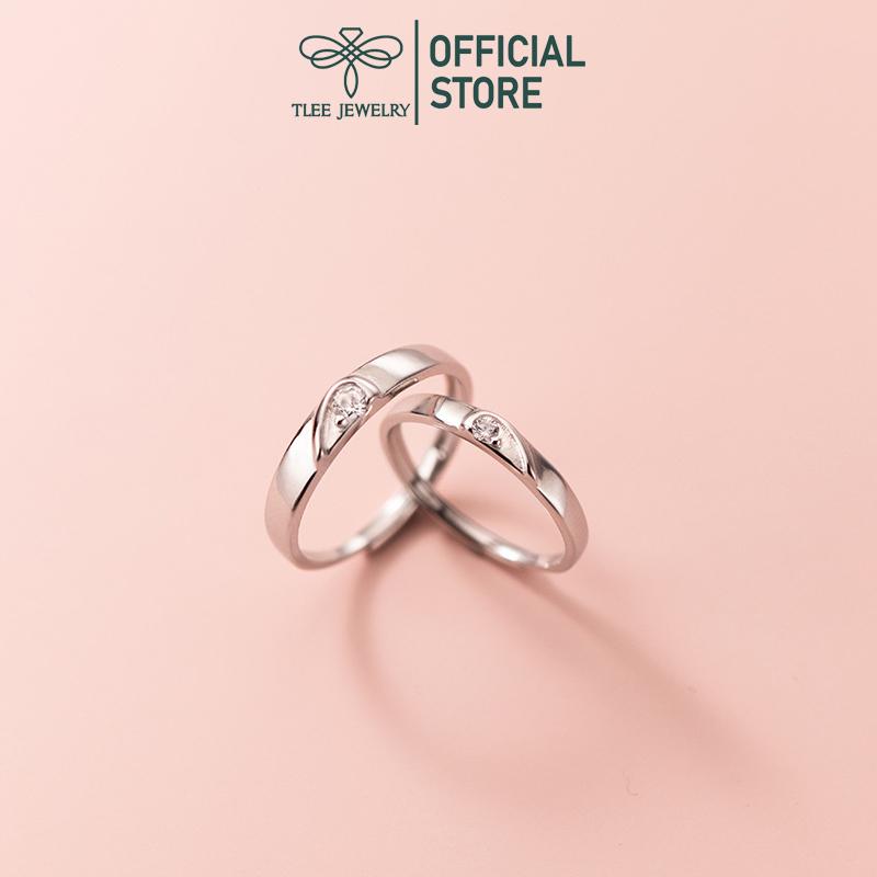 Nhẫn bạc đôi TLEE mẫu tim ghép nửa TLEE JEWELRY ND0212