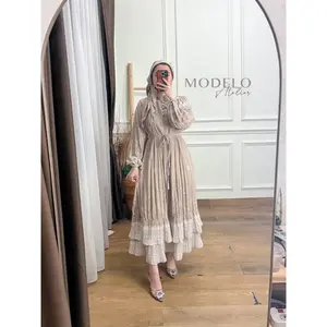 Zoraya Maxy Set Hijab | Gamis Plisket Motif Set Hijab / Dress Ceruty Plisket Mewah Jumbo Viral