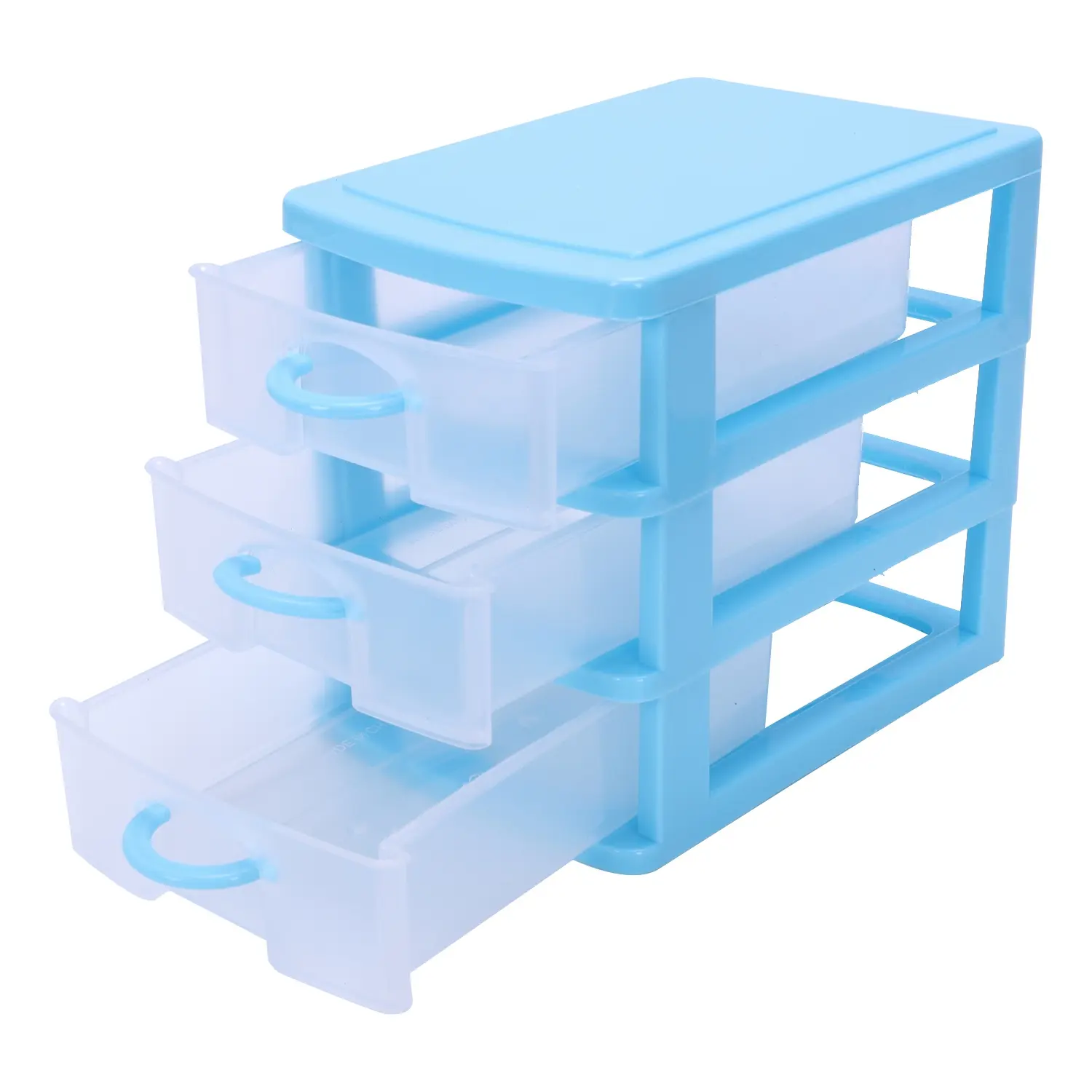 Hộp lưu trữ nhựa loại ngăn kéo mờ mini (Xanh Biển 3 lớp)