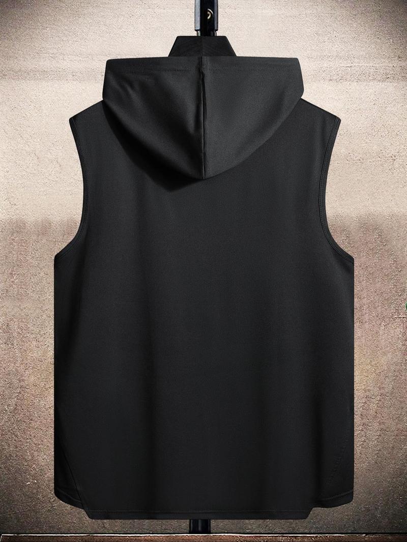 Product Introduction of Men's Solid Color Drawstring Asymmetrical Hem Hooded Tank Top, Regular Fit Casual Comfy Soft Fabric Sleeveless Top for Daily Wear, Menswear for All Seasons 2