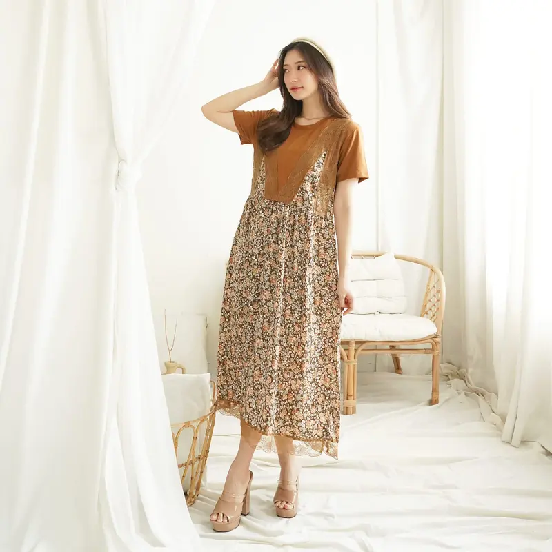[Basica Moda] 18440 Gaun Dress Midi Wanita Melicia Casual Floral 3