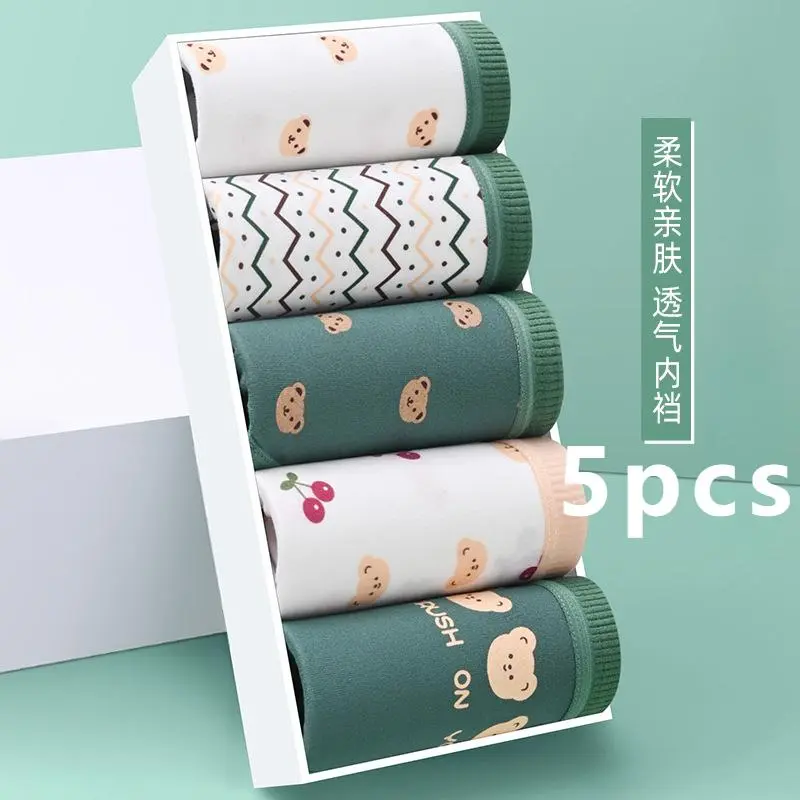 Seluar Dalam Perempuan, 5 Helai, Bernafas, Seluar Dalam Musim Panas Nipis Tengah, Rekaan Beruang Kartun Pelajar Gaya Jepun Comel, Sesuai untuk Kanak-kanak Perempuan