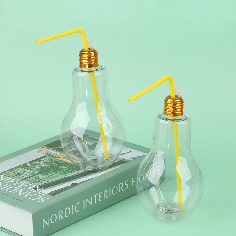 1Pc 200to500ml Creative Clear Artificial Fake Light Bulb Shaped Bottle Can Emit Light Drink Cup Juice Bottle Party Decor 7