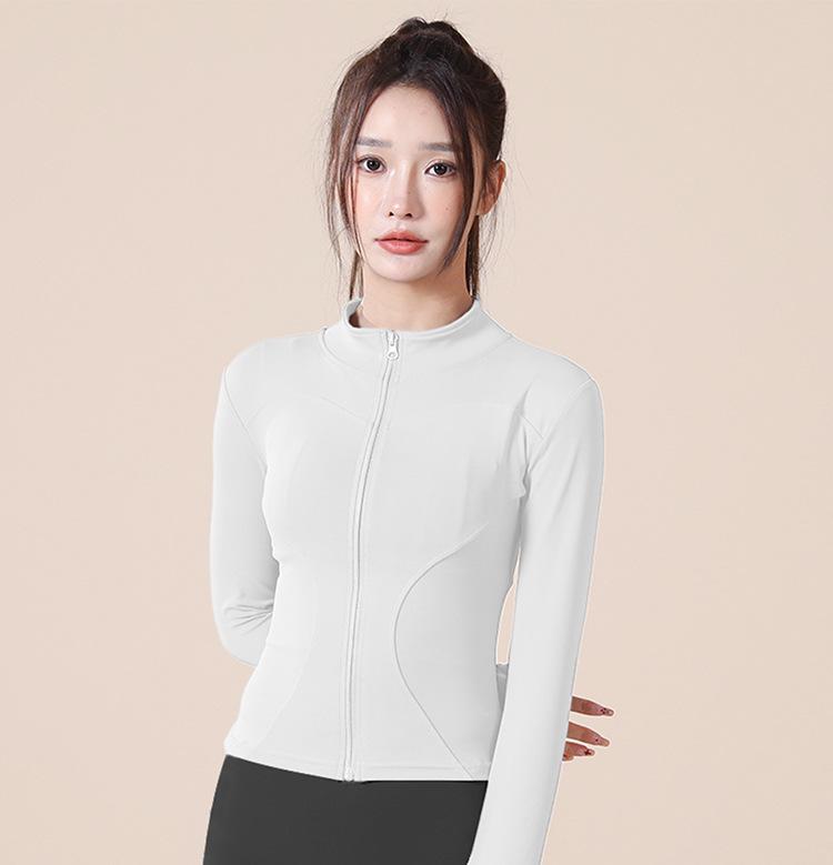 Product Introduction of Spring and Autumn High Elastic Quick-Drying Sports Sun Protection Women's Stand-up Collar Slim Fit Slim Nude Feel Yoga Jacket Workout Clothes Jacket 17
