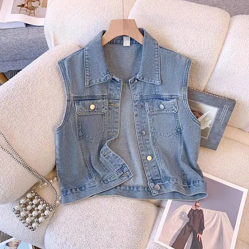 Áo Ghi Lê Phong Cách Hồng Kông, Phong Cách Cổ Điển Áo Khoác Vest Denim Không Tay Dành Cho Nữ, Bộ Sưu Tập Xuân Thu, Hàng Mới Về Năm 2024, Áo Vest Phổ Biến Năm Nay Top Women 4