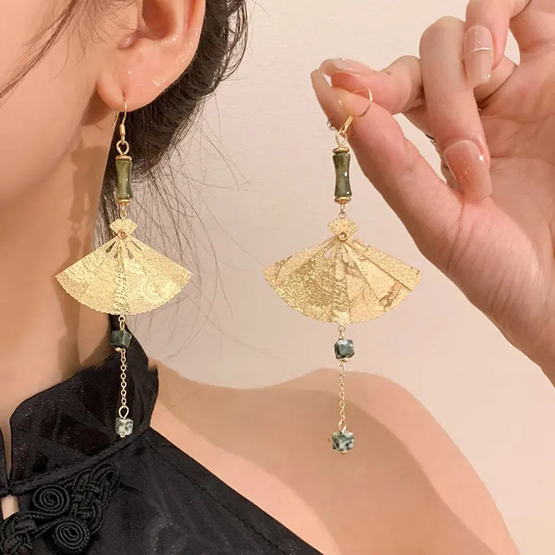 New Chinese Style Long Chinese Style Ancient Style Han Chinese Clothing Fan Earrings