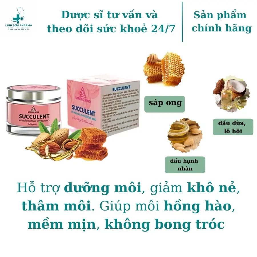 Dưỡng môi SUCCULENT - Giảm khô nẻ, thâm môi, dưỡng hồng môi. Đặc biệt dưỡng màu môi phun săm cực hiệu quả