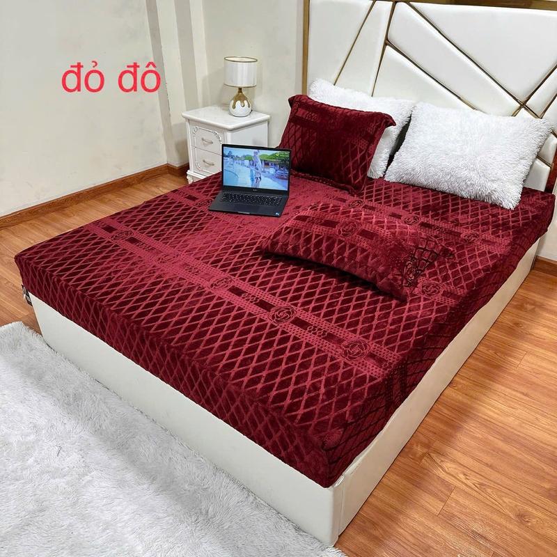 Bộ ga gối nỉ nhung sữa COCO màu trơn siêu mềm mịn, ga giường bọc đệm bo chun kèm đôi vỏ gối cao cấp siêu mềm mịn mẫu mới 2024 đủ kt m6, m8 , 2m2