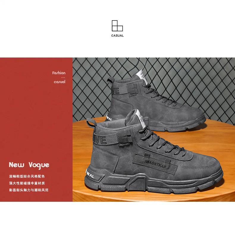 Product Introduction of in Stock Martin Boots High-Top Shoes Men's Sneaker Work Shoes in Stock Martin Boots High-Top Shoes Men's Sneaker Work Shoes Autumn and Winter New Fashion Men's Big Head Shoes British Style High-Top Lace-up Martin Boots Teenagers Platform Work Shoes 4