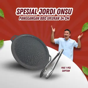 Spesial Jordi Onsu - Panggangan BBQ Ukuran 34 CM Stainless Steel Tebal Anti Lengket Free 1 Capitan Stainless