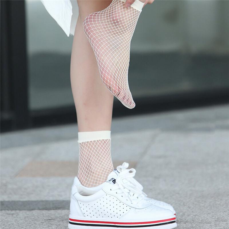 Product Introduction of Women White Fishnet  High Socks Lady Mesh Lace Fish Net Short Socks New 21