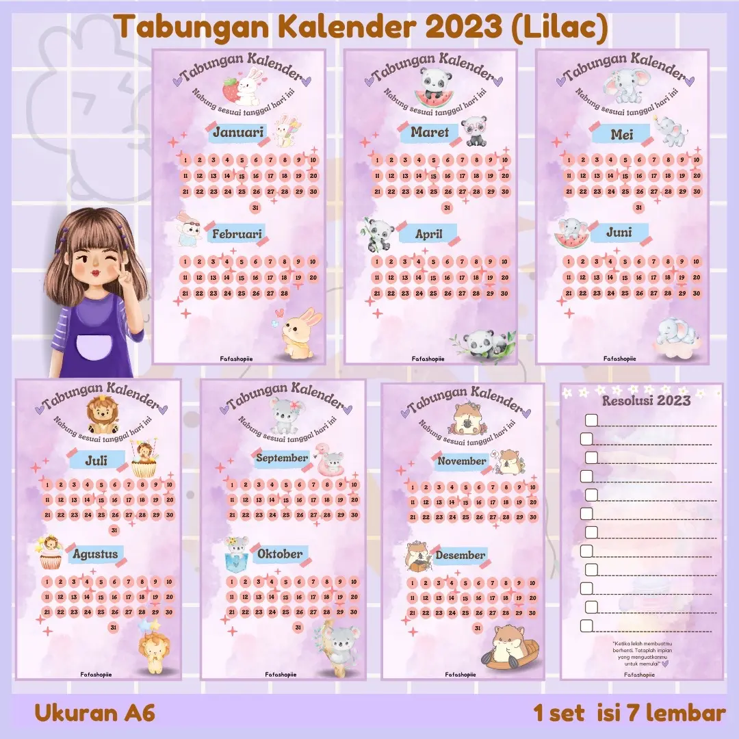 (7) template nabung / isi 7 lembar / tabungan kalender