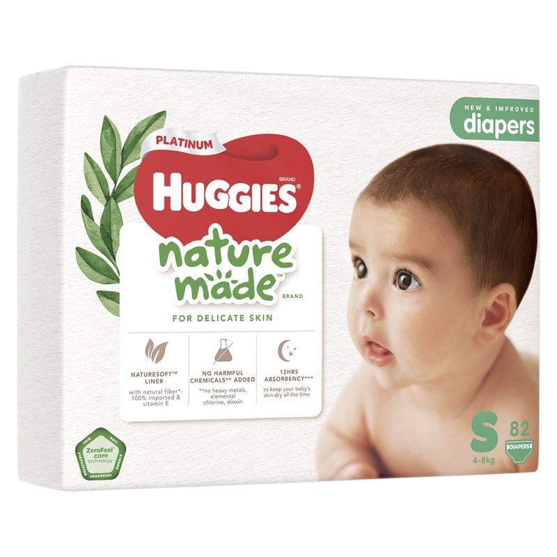 Bỉm tã dán Huggies Platinum Nature Made size S 82 miếng (4-8kg)