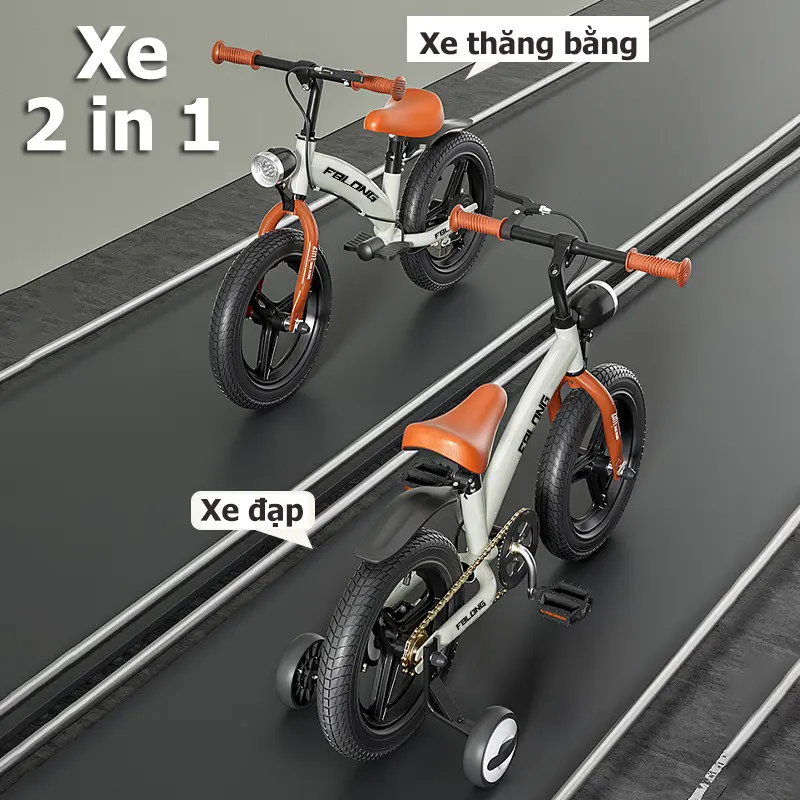 Xe đạp trẻ em 2IN1 kiêm xe thăng bằng FBLONG cho bé từ 2-9 tuổi, khung sườn hợp kim Magie siêu nhẹ KÈM MŨ BH VÀ BƠM HƠI Cao Su Đồ Chơi xedap  duong pho 2