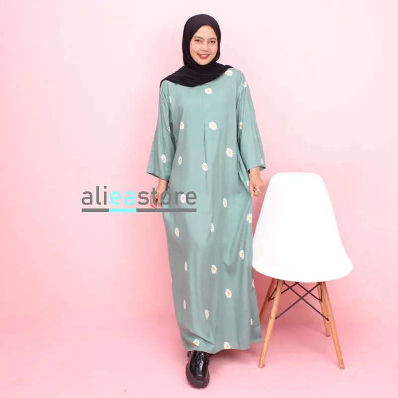 DASTER GAMIS LENGAN 3/4 LONG MOTIF SEMATA KAKI RAYON Muslim Samping Dress