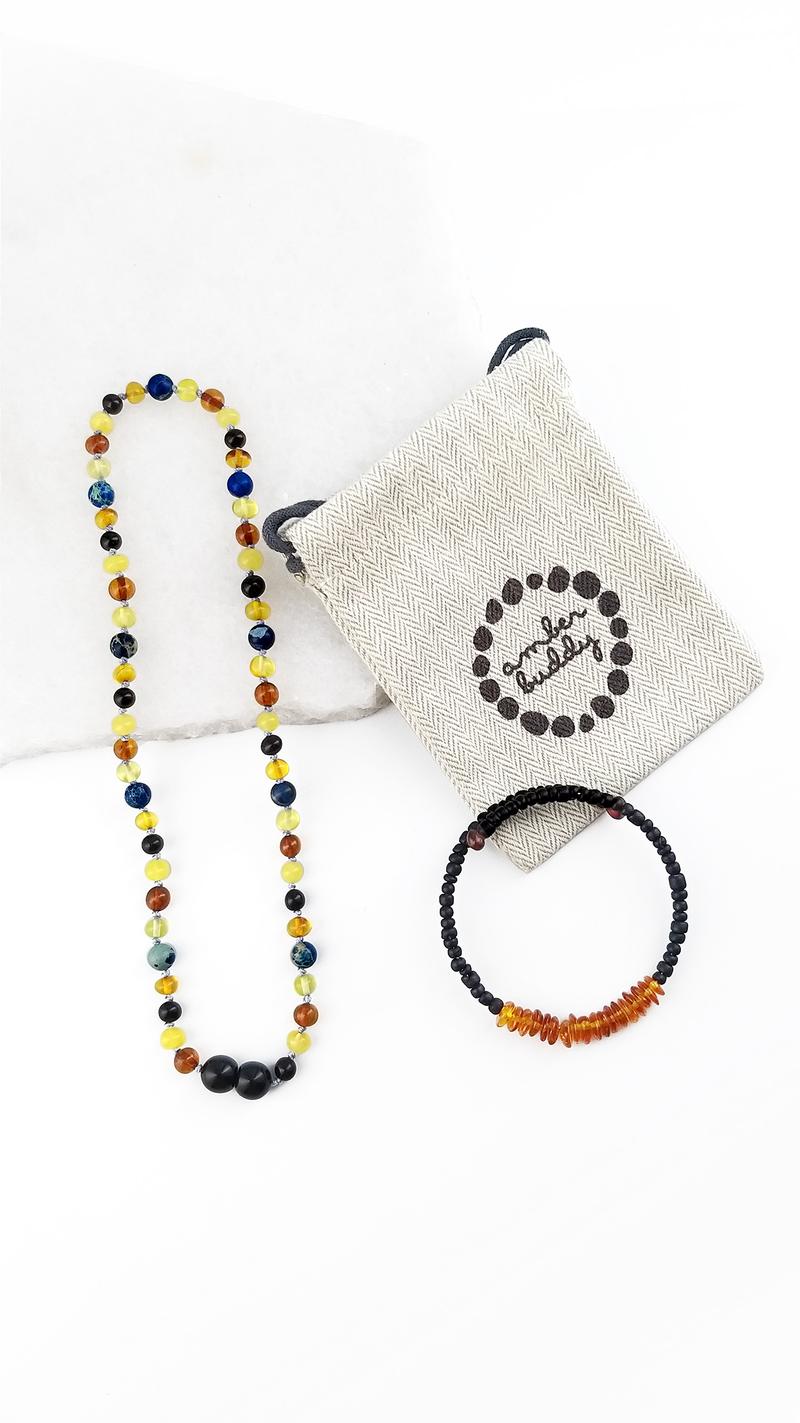 Product Introduction of Amber Buddy - JN101 Kalung Amber dengan Deep Blue Imperial Jasper untuk Junior. 38cm [ FREE BANGLE ] 4