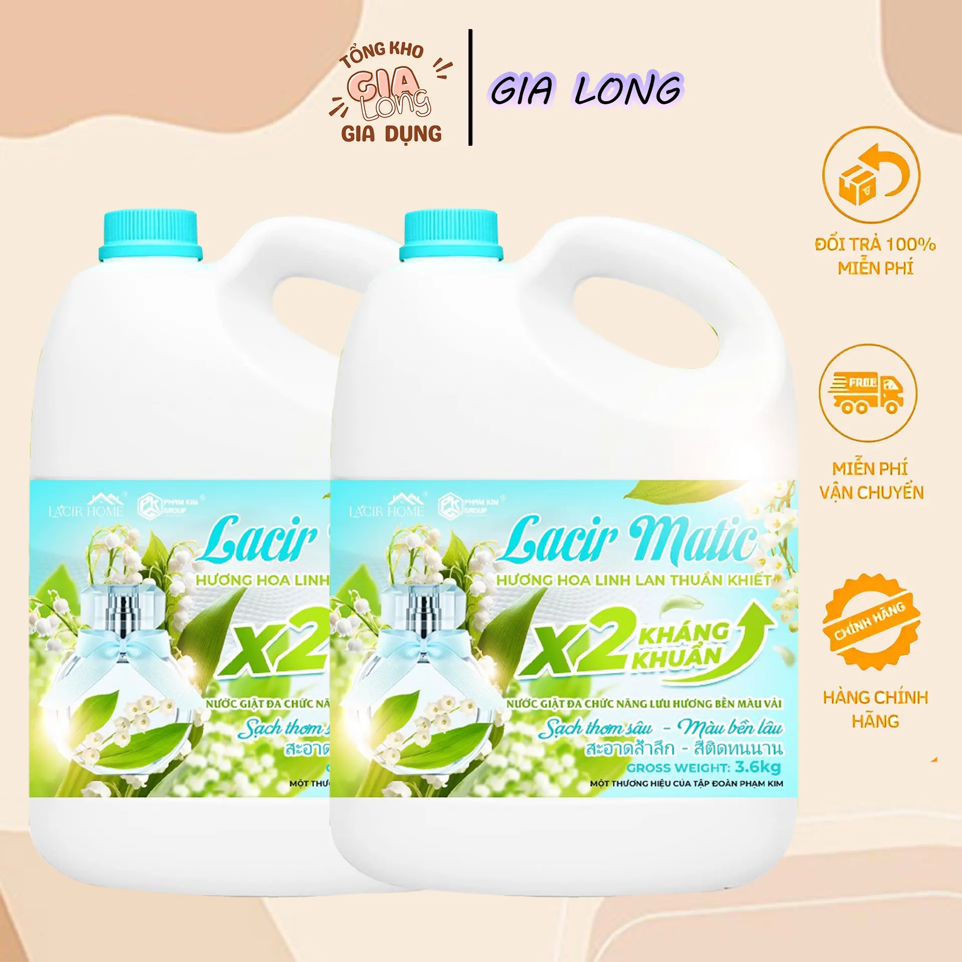 ️[3,6KG] 1 CAN NƯỚC GIẶT XẢ X2 Siêu Sạch LACIR MATIC Làm Sạch Kem