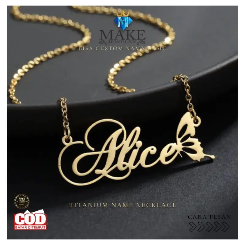 Make Kalung Nama Titanium Anti Karat Custom Nama Name Necklace Gold dan Silver