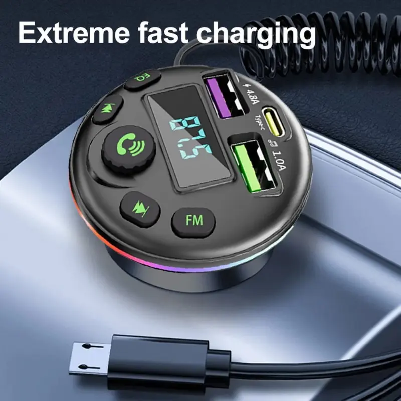 Bộ phát Bluetooth trên ô tô, Đa chức năng, Bluetooth 5.0 + Bộ phát FM + Sạc nhanh 3 trong 1, Bộ Chuyển Đổi bộ thu âm thanh, Tương thích với các thiết bị thông minh Phụ Kiện 3