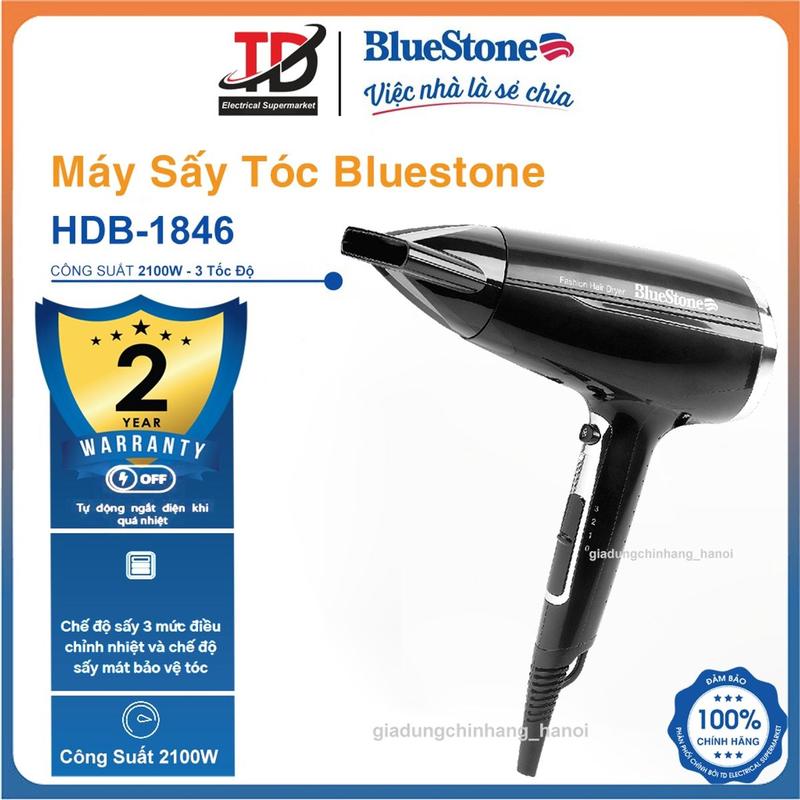 Máy Sấy Tóc Bluestone HDB-1846 Công Suất 2100W - Sấy Ionic Giữ Ẩm Bảo Hành chính hãnġ 2 Năm