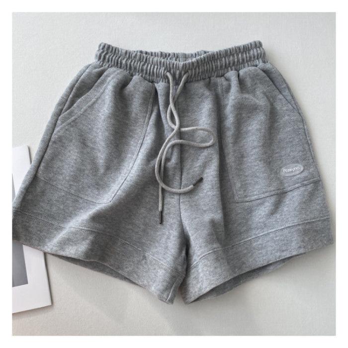 2024 High waisted slimming casual sports shorts for women's new Korean loose wide leg drawstring A-line pants 7