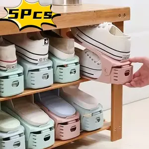 1/5Pcs Penyusun Sepatu, Penyelenggara Slot Sepatu yang Dapat Disesuaikan, Penghemat Ruang Slot Sepatu, Rak Dua Tingkat untuk Organisasi Lemari