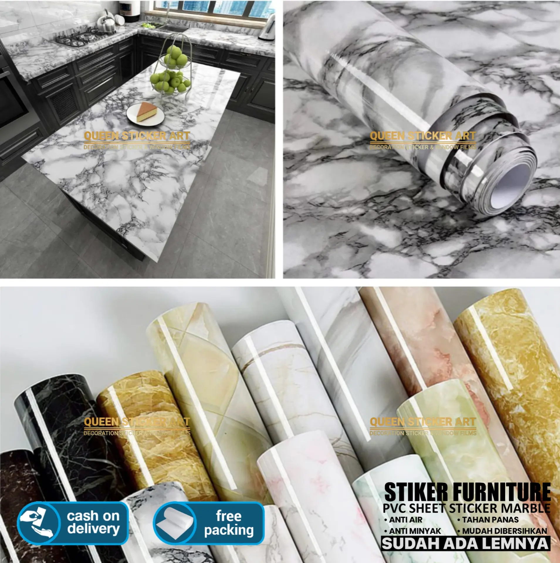 Stiker Furniture Lemari Meja Pintu Dinding Lantai Dapur Motif Marmer Dan Serat Kayu Anti Air Minyak Dan Panas Wallpaper Walpaper Waterproof