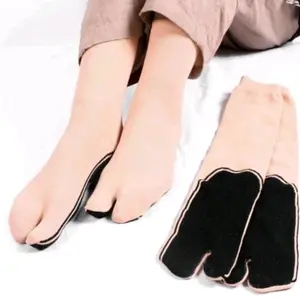 3 PASANG KAOS KAKI JEMPOL MUSLIMAH COKLAT TELAPAK HITAM | KAOS KAKI PEREMPUAN Poliester Polos Panjang Wanita cream telapak hitam cream polos hitam polos nyaman