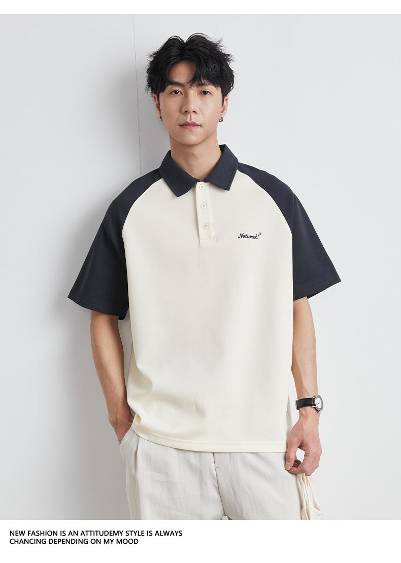 Product Introduction of Yizhi Fashion Color-Block Short Sleeve T-Shirt for Men Summer 2025 New Design Retro Raglan Sleeve Polo Shirt Top 18