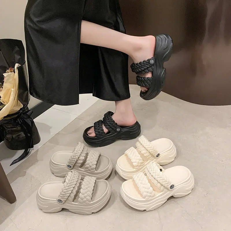 Dép sandal mùa hè,Dép quai hậu bánh mì đế cao 7cm chất eva chống trơn trượt ,hoạt tiết dây đan