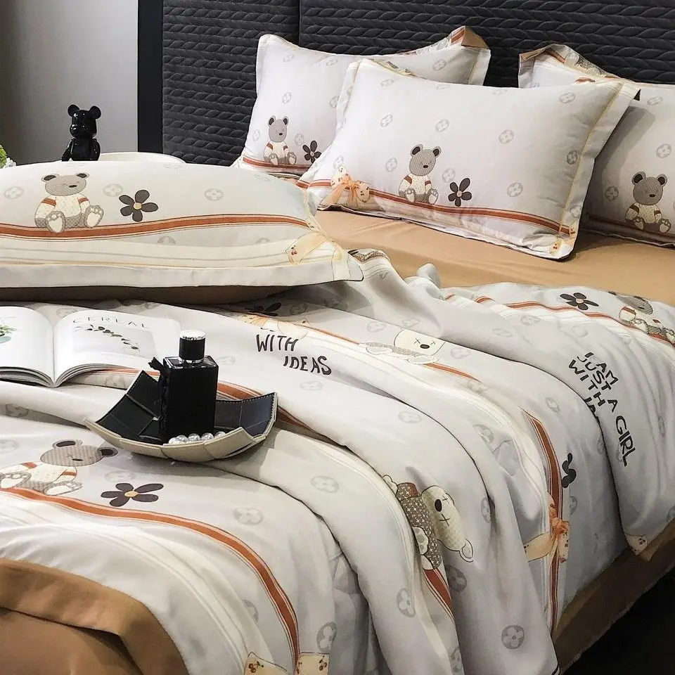Set chăn ga gối lụa thái 4 món - Chất liệu phi lụa,in hoạt tính ,bền màu,không phai xù