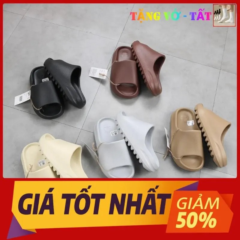 Dép đúc Yz Slide  FREESHIP + TẶNG VỚ  Da Vân Nhám chống nước quai ngang nam nữ, đế cao 5cm chất xin bảng cao cấp