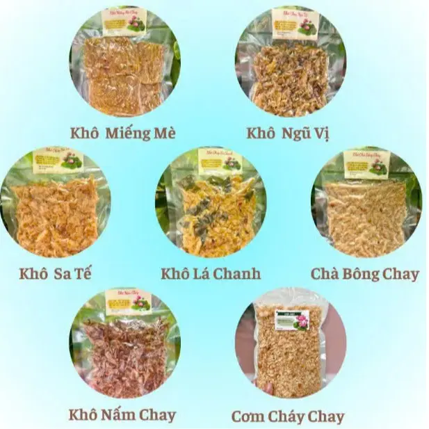 Khô Chay 6 vị - kho chay Lá Chanh - kho Nấm chay- khô chà bông chay-kho chay skho Miếng mè chay-Món Ăn Thuần Chay - Gói 100gr
