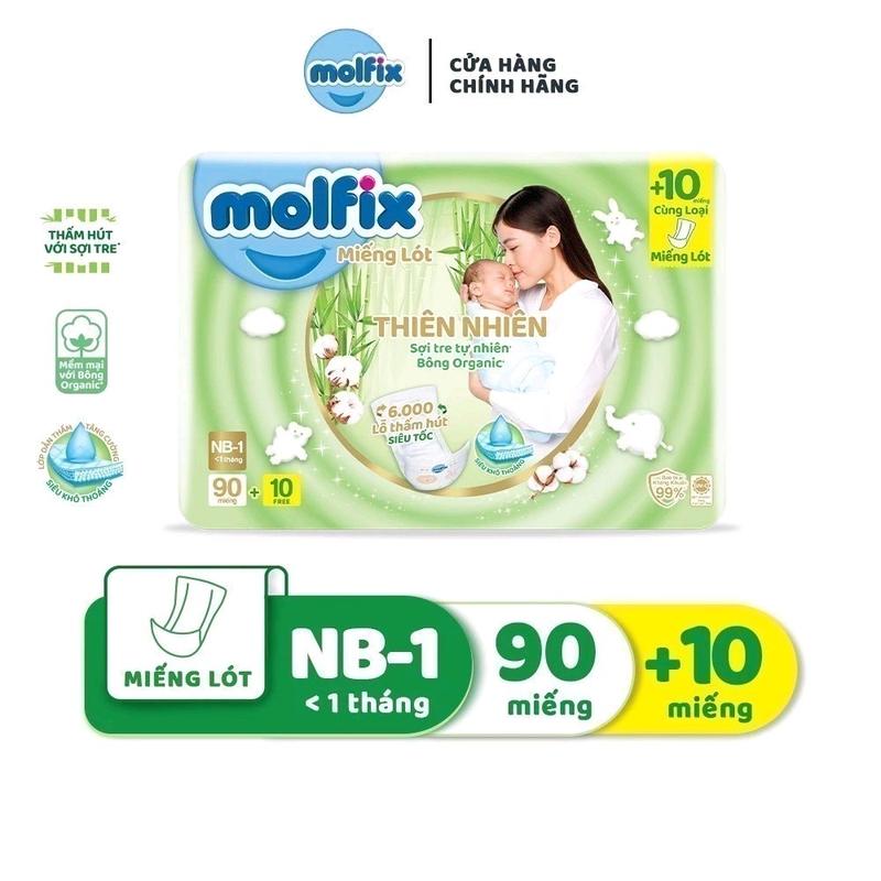 MIẾNG LÓT SƠ SINH MOLFIX THIÊN NHIÊN NB1_90+10/NB2_60+6 Bỉm Cho Bé