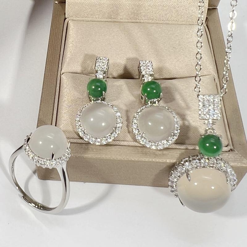 Product Introduction of Elegant Fashion Natural zircon Stud Earrings Ring Pendant Necklace Fashion accessories Set High Ice Perfect zircon Three-Piece Set Anniversary Auspicious Birthday 27