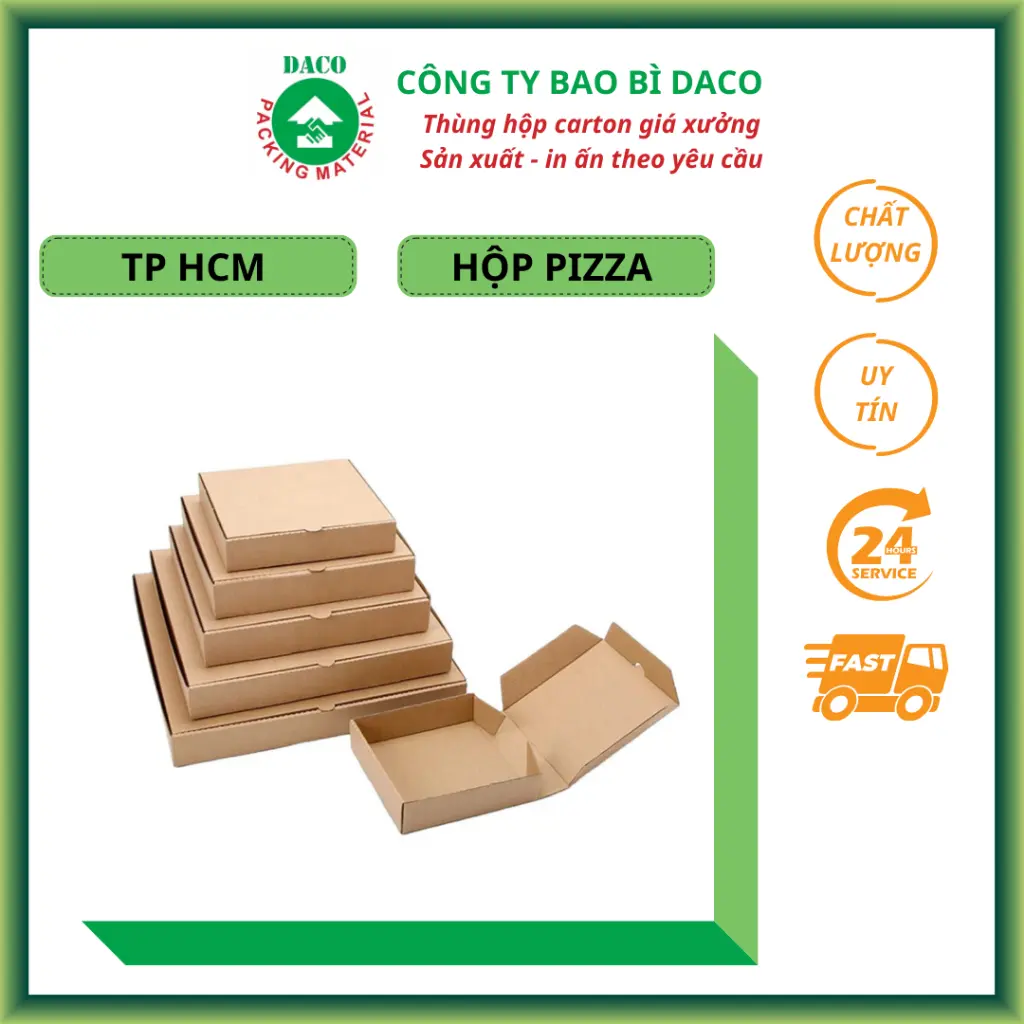 DACO Hộp Pizza 20x20x4 cm Combo 10 20 Hộp Carton đựng Pizza , Hộp Gà Nướng Nắp Gài PZ202004