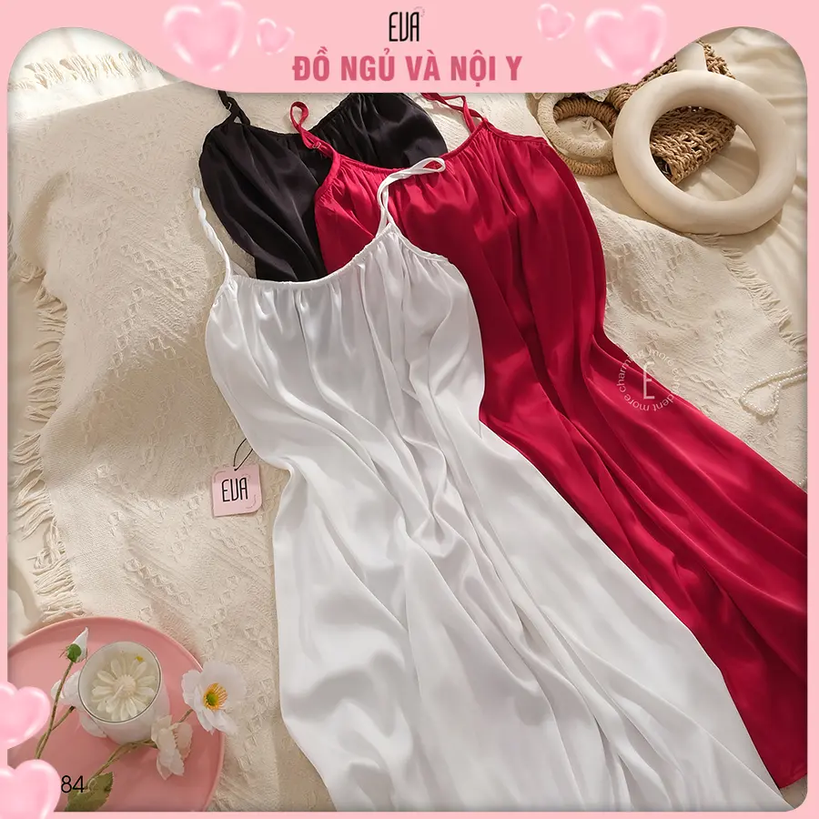 EVA Store - Váy ngủ 2 dây D284  dáng rộng phong cách quyến rũ dành cho Nữ chất liệu lụa satin mềm mại - 1 kích thước - 3 màu sắc