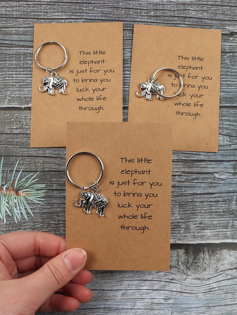 Product Introduction of Elephant Shaped Keychain, Durable Key Ring, Pocket Hug with Inspirational Quotes, Small Portable Keychain for Adventurers and Travel Lovers 0