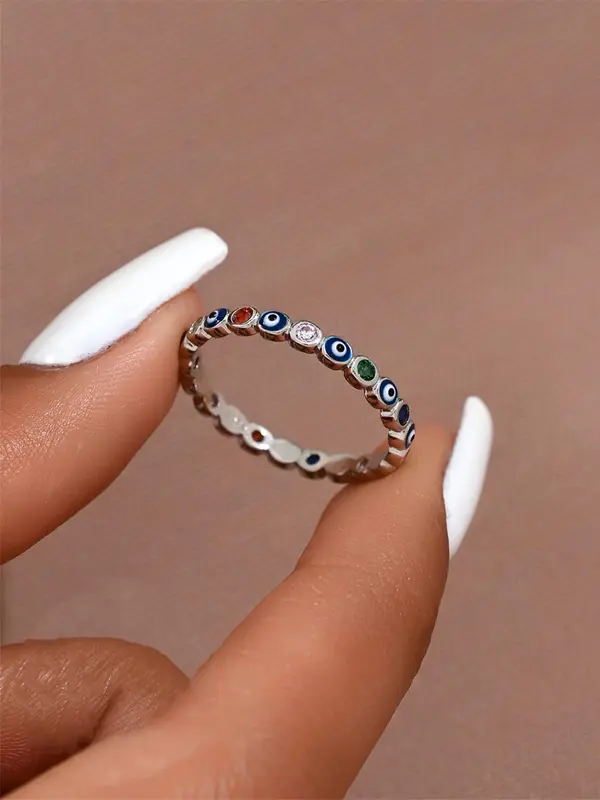 925 Sterling Silver Fashion Evil Eye Design Ring, Casual Simple Accessories for Women, Simple Jewelry for Party, Daily Decor, Trendy All-match & Exquisite Jewelry for Birthday Gift 4