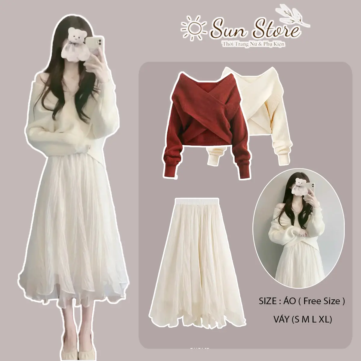 Bộ áo len và chân váy dài phối voan mềm mại Kẻ sọc Nữ Shirt chân váy  jean bộ  nhung Top