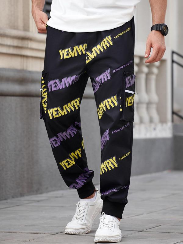 Men's Regular Fit Letter Print Cargo Pants, Casual Street Comfy Trousers for Gym Workout Running, Fashion Men's Bottoms for All Seasons 2