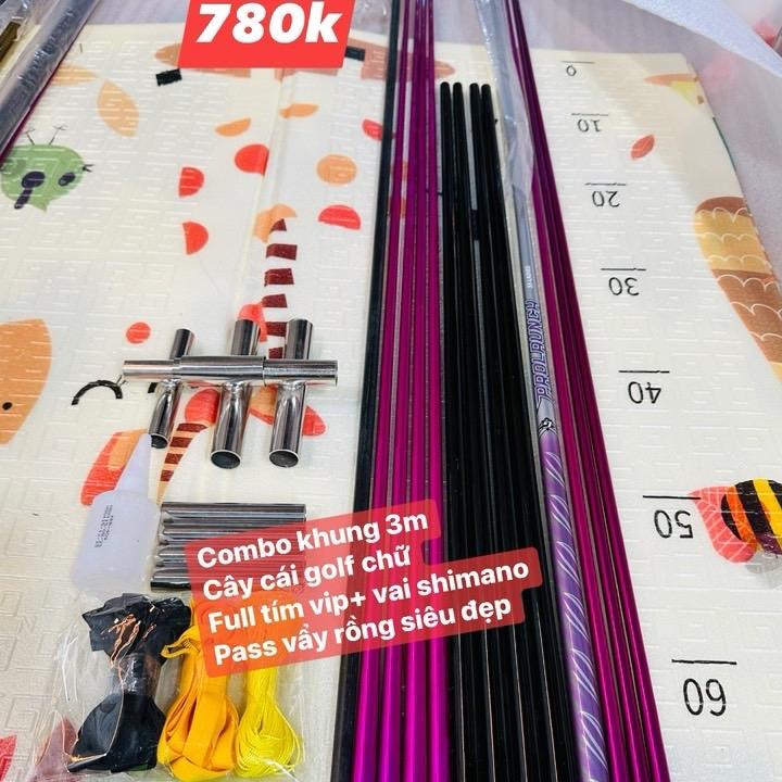  Combo khung cacbon về làm diều 3m lắp ghép   cây cái golff - nan cánh tím xịn - vai siman0  