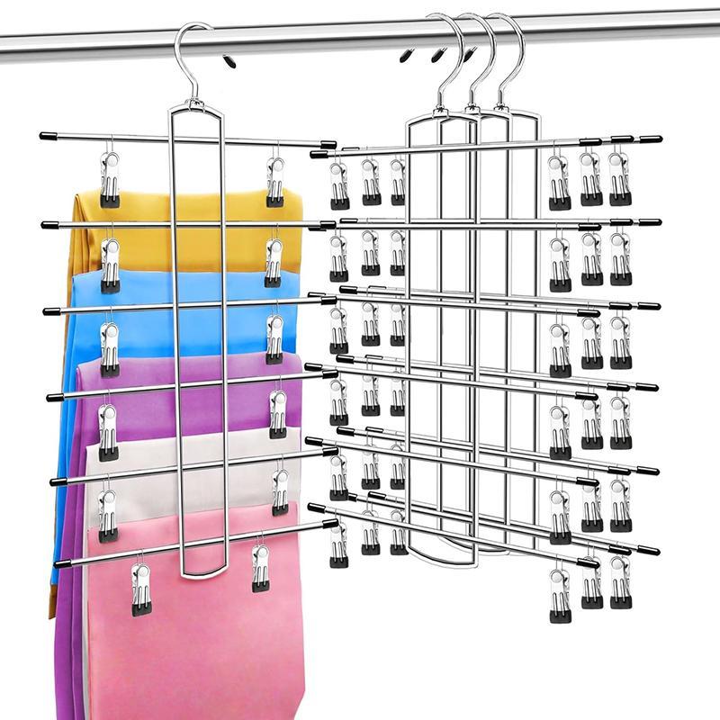 6 Layer Organizing Metal Holder, 1/2/3 Counts Space Saving Adjustable Rotatable Clothes Hanger with Clip, Home Organizer for Bedroom, Summer Gift 9