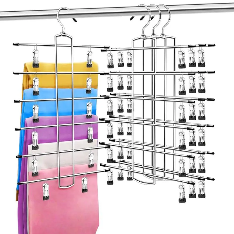 6 Layer Organizing Metal Holder, 1/2/3 Counts Space Saving Adjustable Rotatable Clothes Hanger with Clip, Home Organizer for Bedroom, Summer Gift 8